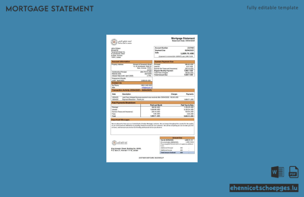 Beispielansicht eines Hypothekenauszugs der Zentralbank von Jordanien (Word- und PDF-Format)